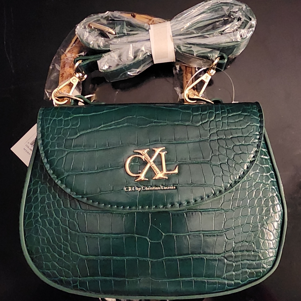 CXL By Christian Lacroix Cote Top Handle Croco Crossbody Purse NWT Hunter Green